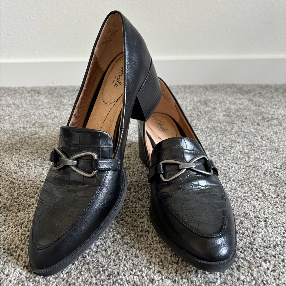 Franco Sarto Black Leather Loafers with Horsebit Detail